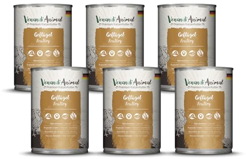 Venandi - Premium Nassfutter für Katzen - Geflügel, 6 x 400g (6er Pack), getreidefrei mit extra viel Fleisch