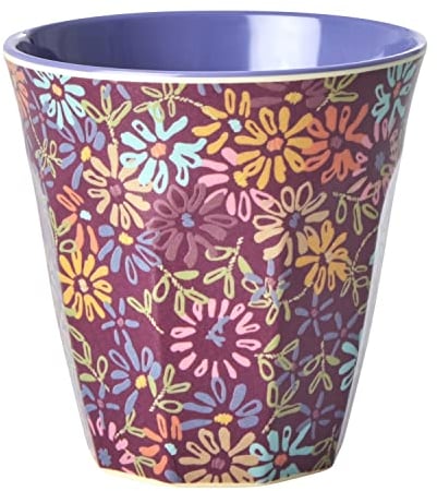 Rice Trinkbecher aus 100% Melamin, Wild Vintage Flower Blume, Medium, Oval, 1 Stück, Spülmaschinenfest, Zuhause, Heißgetränke, Klassiker, Geblümt, Texturiert