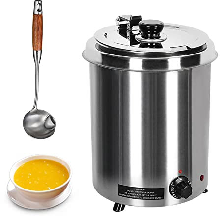 5.7L Stainless Steel Electric Soup Warmer Pot Inner Pot and Lid, 400W Commercial Soup Kettle with Adjustable 60-95°C Temperature, for Restaurant and Big Family