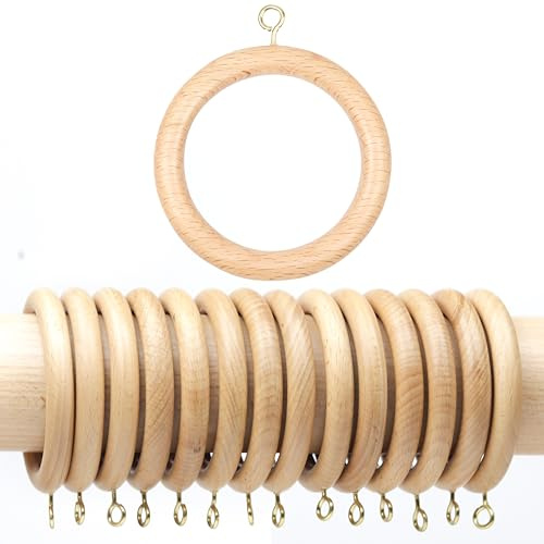 Handmade Wooden Drapery Rod Rings, Curtain Rod Rings, for 1-1.5 inch Curtain Rod Pole - Beech Wood (12, 1.75 INCH Inner Dia)