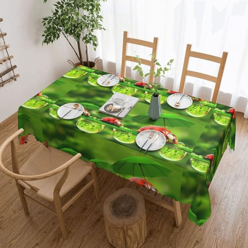 VANANI Lustige Marienkäfer mit Regenschirmen, rechteckige Spitzen-Tischdecke, wasserdicht, knitterarm und langlebig. Verwendet in Restaurants, Küchen und Partys. 137,2 x 182,9 cm