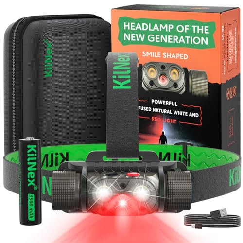 KILNEX Faro de luz roja – Nueva generación 1100 lúmenes de luz roja – Faro de caza – Linterna frontal roja impermeable – Linterna frontal recargable – Linterna frontal LED roja para acampar