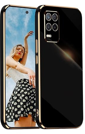 Kaywzo Hülle für Realme 8 5G,TPU Galvanisiertes Stoßfeste Handyhülle,Glänzend Spiegel Kratzfeste Schutzhülle,Ultra Dünn Silikon Cover Case,Schwarz