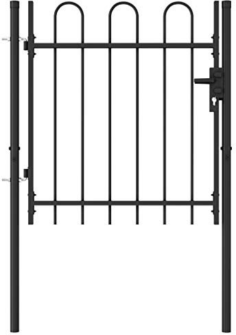 Portillon de Jardin, Portail de Jardin Porte de Clôture Porte de Jardin Portillon simple porte avec dessus arqué Acier 1x1 m Noir