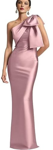 Robe de mère de la mariée asymétrique avec nœud sirène en satin Robe de soirée formelle US6 Rose poudré