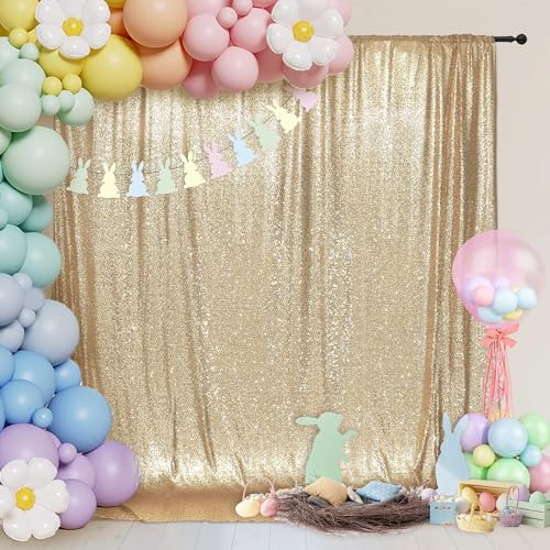 Eternal Beauty Light Gold Sequin Backdrop 183x213cm, Glitter Photography Background Sparkly Curtain for Birthday Decorations Weddding Anniversary Engagement (6x7 feet)…