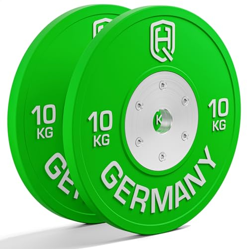 HQ Germany® Hantelscheiben 50mm [Set/Paar 5-25kg] - Wettkampf Vollgummi Bumper Plates 10kg - Hantelscheiben Set 50mm, Gewichtsscheiben, Gewichte, Weight Plates nach IWF Standard