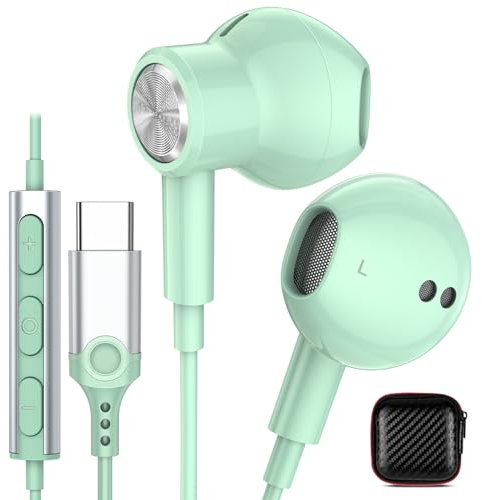 iMangoo Wired Headphones USB C Earbuds for iPhone 17 Air 16 Plus 16e 15,Girls Women USBC Earphones Corded Type C Port Headset Ear Buds for Google Pixe 10 for Samsung Galaxy S25 S24 Mint