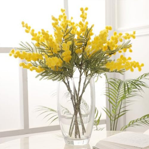 6 Pièces Plantes de Fleurs D'Acacia Artificielles 15 Pouces Branches de Fleurs de Faux Mimosa Simulation Tiges en Peluche de Mimosa Blanc Jaune pour Décoration de Mariage de Fête de Jardin(Jaune)