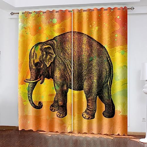 2Er Set Verdunkelungsvorhang 3D Gelber Elefant Mit Farbverlauf Vorhänge Blickdicht 300 X 280 cm Gardinen Wohnzimmer Schlafzimmer ​Kinderzimmer Ösenvorhang Fensterdekoration Blickdicht-7I1K-B1F