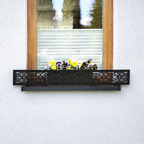 MIHIMO design Blumenkasten Halterung für Fensterbank außen, Fensterbank-Absturzsicherung, Fenstergitter Blumenkästen,sichert Blumentopf, Alle Modelle und Größen Ornament, 96 (76 cm-94 cm)