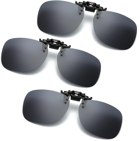 Polarisierte Sonnenbrille Clip, Flip up Clip on Sonnenbrille zum Aufstecken Damen und Herren, Sonnenbrillen Aufsatz Brille - Schwarz