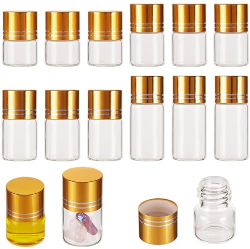 craspire 20 Ensembles 4 Tailles 5ml 6ml 8ml 10ml Petites Bouteilles en Verre Transparent avec Couvercles en Aluminium Petits Pots en Verre Vides Contenants de Perles Flacons Rechargeables Bouteilles