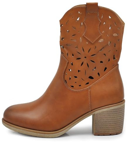 IF Fashion Stivali Stivaletti Tronchetti Camperos da Donna Traforato Con Tacco Pelle Sintetica Forata GR-6658 camel N.37