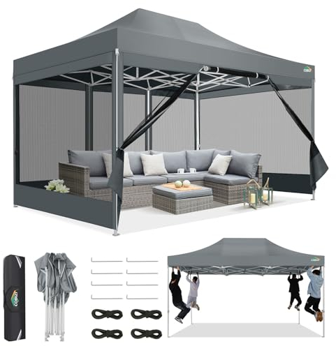 COBIZI Tonnelle Pliante 3x4,5 Imperméable,Tonnelle de Jardin Exterieur avec Moustiquaire Parois Latérales,Barnum Pliant 3x4,5,Anti UV Tonnelle Tente pour Exterieur Plage Terrasse (3 par 4,5m Gris)