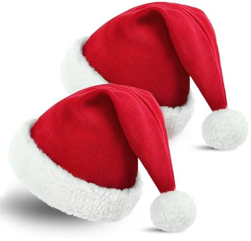 SKYDUE 2 Stück Weihnachtsmütze, Weihnachtsmützen Erwachsene- Elastisches, Weiches Material Für Komfort | Perfekt Für Weihnachten Und Heiligabend | Nikolausmütze Für Festliche Anlässe(Rot)