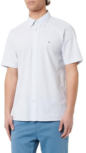 Tommy Hilfiger Men's WCC Flex Poplin STP Rf Shirt S/S Mw0mw29207 WCC Flex POPLIN STP RF Shirt S/S, Blue (Breezy Blue/Optic White), M