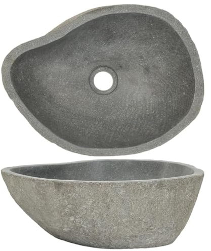 Willood Lavabo Ovalado, Cuenca de Piedra Natural, Pila de Lavamanos Fregadero, Decoración para Cuarto de Baño Aseo Hogar, Piedra de Río ((37-46) x (29-36) x 15 cm)