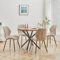 DEYARNA HOME Essgruppe 5-Teilig, 100cm Runder Esstisch und 4 Leinen-Esszimmerstühle, Esstisch und Stühle für 4 Personen, 4 Stühle & Tisch für Küche, Esszimmer und Wohnzimmer (Dunkle Holzfarbe+Braun)