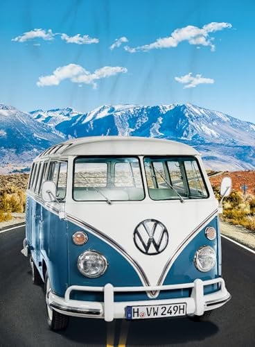 Große VW Volkswagen T1 Decke Adventure – Blau 150 x 200 cm Bulli Kuscheldecke, Camper-Van Fleece-Decke, Tagesdecke, Flauschdecke, Wohndecke, ideal für Sofa und Bett passend zur Bettwäsche