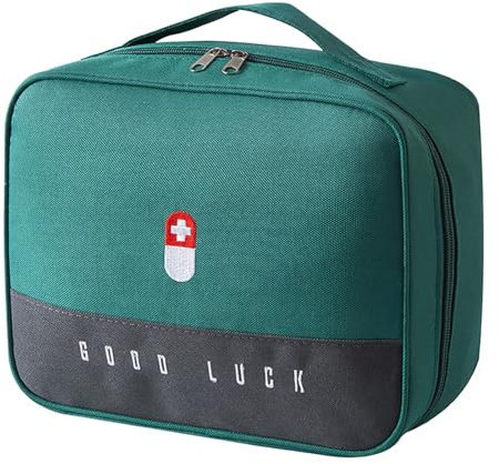 SuQurtom Reiseapotheke Tasche Grün, Medikamententasche Wasserdicht & Tragbar, Organizer für Erste-Hilfe-Zubehör, Outdoor, Camping, Büro und Notfall (25x20x13.5cm)