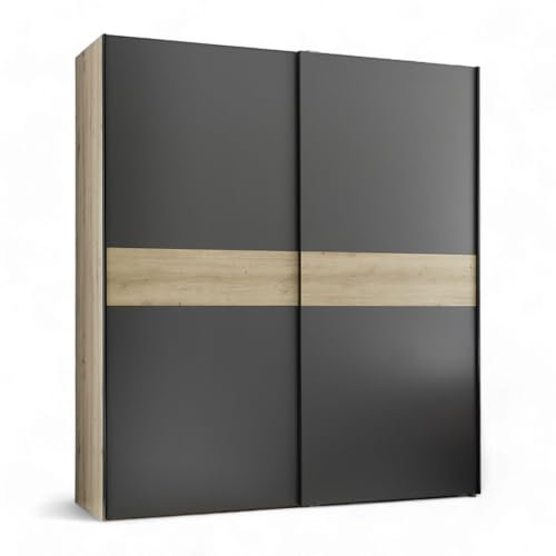 Liam Jugendzimmer Kleiderschrank in Artisan Eiche Optik, Graphit - Vielseitiger Schwebetürenschrank mit viel Stauraum - 170 x 195 x 58 cm (B/H/T)