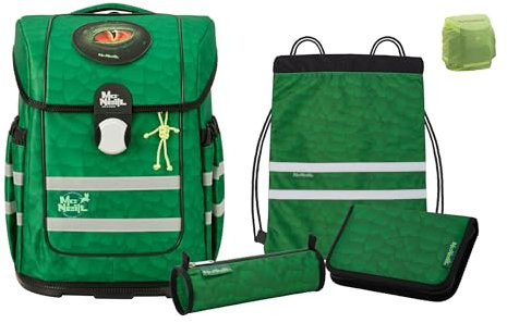 Familando Dinosaurier Schulranzen Set für Jungen 1.-4. Klasse, McNeill Ergo Complete Schultasche, Ergonomisch, Leicht 1.150 Gramm, Geräumig 20 L Volumen, Nachhaltig (6-teilig mit Federmappe)