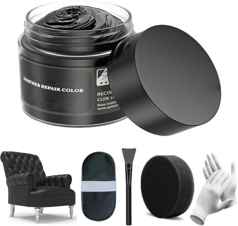 Leder Reparatur Set Schwarz, Lederreparaturset Leder, Kunstleder Reparatur Set, Reparatur Creme Set, für Auto Lederlenkrad, Sofa, Jacke, Geldbörse, Gürtel, Schuh, Kunstleder Kratzer Risse, 50ml