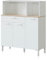 duehome | Alacena de Cocina, Mueble Auxiliar 3 Puertas + 1 Cajon y Estante Interior, Modelo Colin, Acabado en Blanco Artik y Roble Canadian, Medidas: 108 cm (Ancho) x 126 cm (Alto) x 40 cm (Fondo)