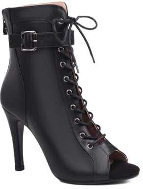 GYUBL Tanzstiefel Damen Schnüren für Salsa mit hohen Absatz | Gummisohle, Stöckelabsatz, Jazz Bachata Latein Tanzstiefel mit 9,5cm hohen Absatz Ballsaal Party Dance Booties