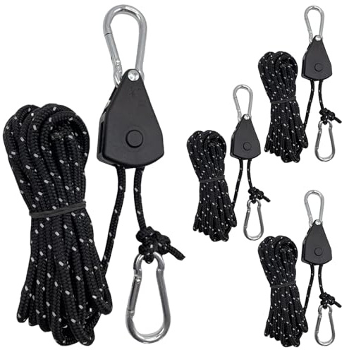 GmwyCzV 4 Pezzi Cricchetto di Corda Regolabili, Nylon Ratchet Corda, Rope Cricchetto con Gancio, Tent Guy Ropes con Tenditore per Escursioni All Campeggio Escursionismo
