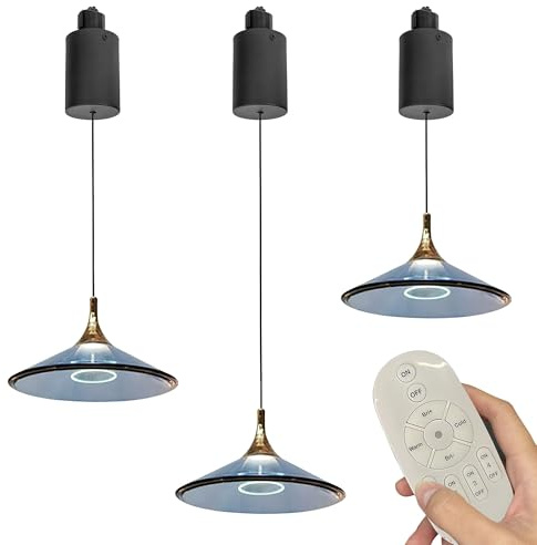 FSLiving 1-Phasen Led Schienensystem mit Fernbedienung, Modern Schienenstrahler Schienensystem, Innen-Beleuchtung mit 100cm Hochvoltschiene, Aufhängesystem mit 3 Dunkelblaue Hängelampen TB3051