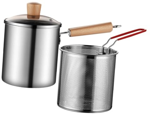 Friteuse à Frire 3l en Acier Inoxydable, Pot Ménager | Poignée Bois Ergonomique, Panier Filtrant, pour Chips et Légumes, Usage Friture ou Chauffage du Lait