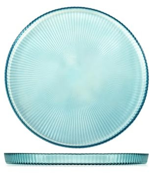 H&H Set 6 Piatti Piani Seashell Wall Ø 28 cm in Vetro Colorato – Blu, Turchese e Bianco – Lavabili in Lavastoviglie max 40° – Stile Marino Elegante