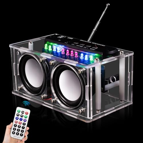 Kit Radio, 87.5-108 MHz DIY Kit Electronica, Componentes Electronicos Kit Radio FM para Montar con Luz Indicadora LED, Carcasa de AcríLico y Control Remoto, para Aprender A Soldar