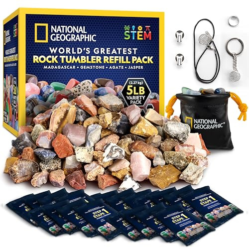 NATIONAL GEOGRAPHIC Rock Tumbler Refill Kit - 2.26 kg Mix of Rocks & Rough Gemstones for Tumbling, Rock Tumbler Supplies, Grit and Polish Refill