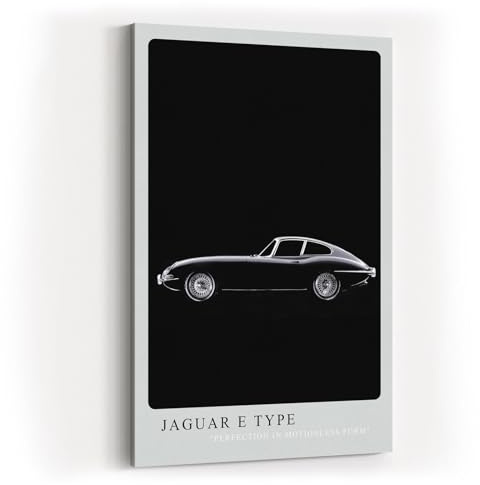 Paul Sinus Wandbild 80x120cm Jaguar E Type – Klassischer Sportwagen in Schwarz-Weiß auf tiefschwarzem Hintergrund in Seitenansicht