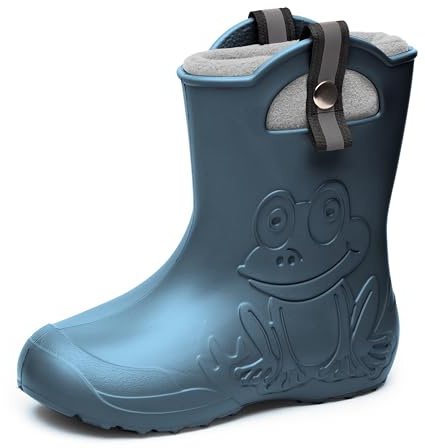 Ladeheid Kinder Federleichte Gummistiefel Thermo Fütterung Mädchen Jungen rutschfest Regenstiefel Kinder Regenschuhe LA-CA-Frog245 (MetallischesBlau-2, 26/27 EU)