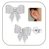 JeweBella Orecchini da donna in argento 925, alla moda, con fiocco, con zirconia cubica, per donne e ragazze, delicati orecchini ipoallergenici per orecchie sensibili, oro/oro rosa/argento