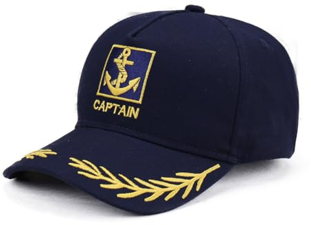 GreatRise Bestickte Kapitänsmütze mit Anchor Skipper Baseballkappe Kapitän Hut Unisex Baseball Cap Sonnenschutz Sommercap für Nautische Yacht Marine Outdoor Bootfahren