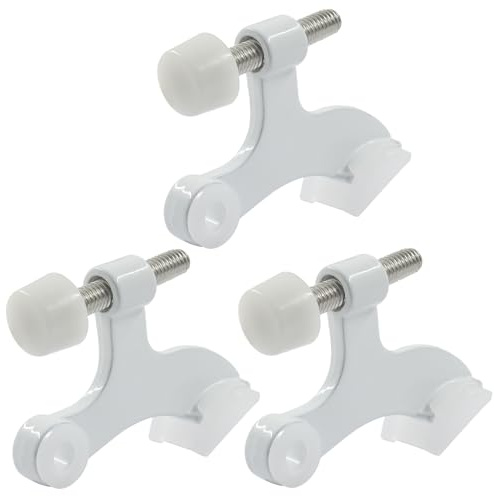 Cjueiom Hinge Pin Door Stopper, White, 3 Pack | Adjustable, Heavy Duty Metal, Rubber Bumper Tips, Size 2-1/2 x 1-3/4