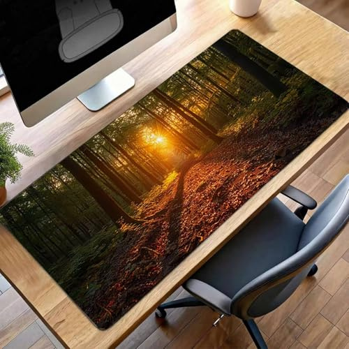 Alfombrilla de Ratón Gaming Bosque, Alfombrilla Ratón XXL 1600x800x3mm Amarillo Mouse Pad con Bordes Cosidos, Impermeable Base de Antideslizante Caucho Tapete Rato para Oficina, Regalo PjY778 6-4