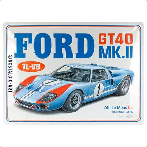 Nostalgic-Art Retro Blechschild, 30 x 40 cm, Ford – GT40 24H Le Mans 1966 | Original Lizenzprodukt (OLP), aus Metall, Vintage Design, Blechschilder Sprüche, Geschenk-Idee für Motor-Fans