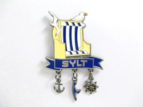 Sylt Metall Magnet mit 3 Charms Souvenir Anker Insel Steuerrad Nordsee