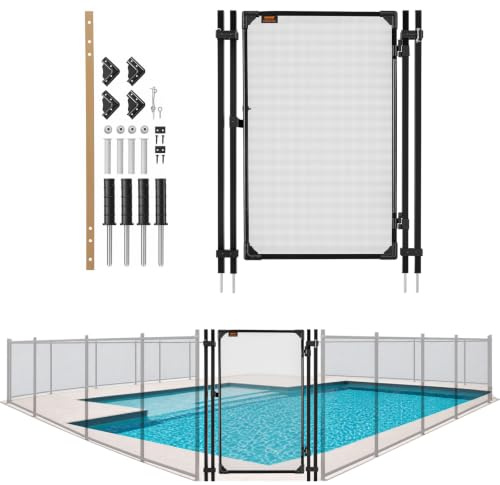 VEVOR Pool Fence Gate, 4 x 2.5 ft Inground Swimming Pool Fences Gate, Outdoor Security Fencing Door Kit with Metal Latch and Stopper, 352 GSM Teslin PVC Mesh, Square Tube, Easy Installation, Black