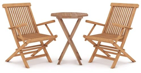 Foknhdi 3-TLG. Klapp-Terrassenmöbel Set aus massivem Teakholz 60x60x75 cm, platzsparend zusammenklappbar, robust & wetterbeständig für kleine Balkone, Garten und Outdoor Lounge