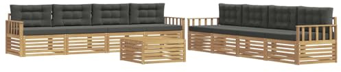 vidaXL Outdoor-Sofagarnitur 9 pcs Weiß und Anthrazit Polyester, Garten Lounge Set, modernes Akazienholz Sofa, wetterfeste Möbel, Bequeme Terrassen Sitzgelegenheit