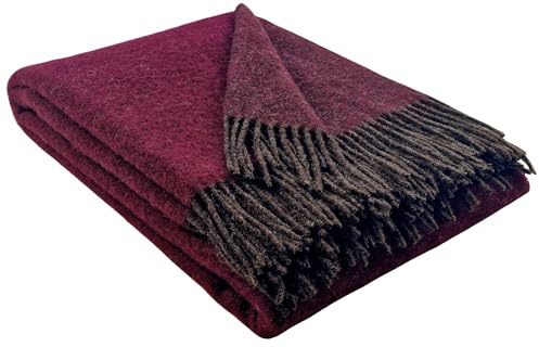 STTS International Wolldecke 100% Schurwolle Wohndecke in versch. Farben 140 x 200 cm Tagesdecke Schurwolldecke Woll-Plaid Tirol (Braun-Dunkelrot (Double face), 140 x 200 cm)