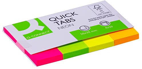 Q-Connect - Banderitas Separadoras 20X50 Mm Fluorescente Pack De 4 Con 50 Hojas