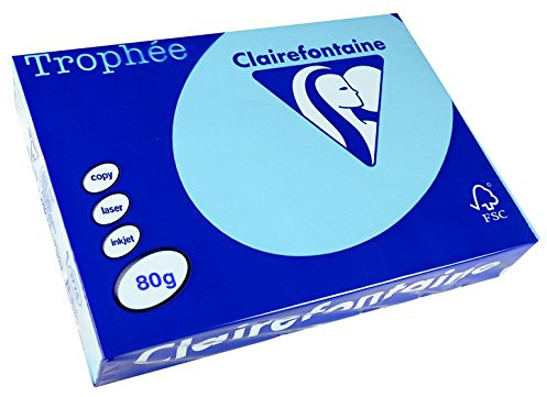Clairefontaine - Art.-Nr. 1774C - 2500 Blatt Tonpapier DIN A4 - Trophäe 80 g/m² - Karton mit 5 Ries à 500 Blatt - Farbe Alizé blau